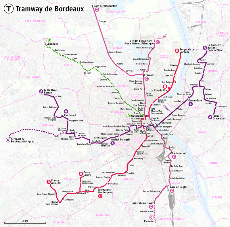 Bordeaux Tramway Map